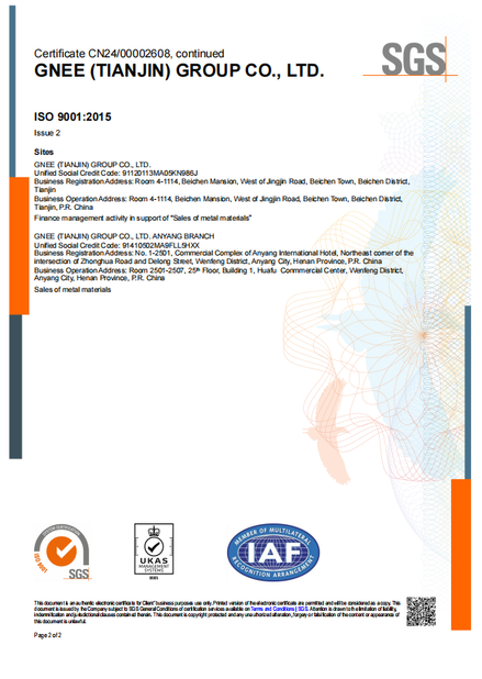 چین Gnee Steel (tianjin) Co., Ltd گواهینامه ها